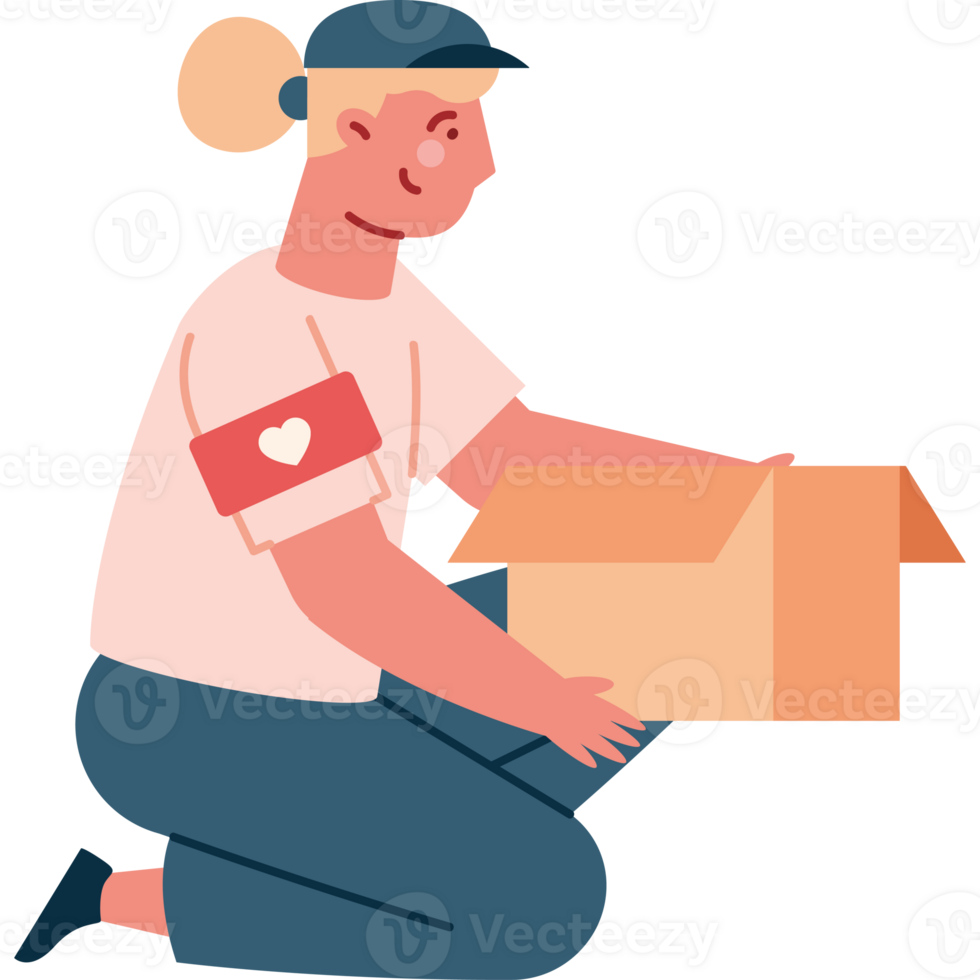 A woman is kneeling down with a box png