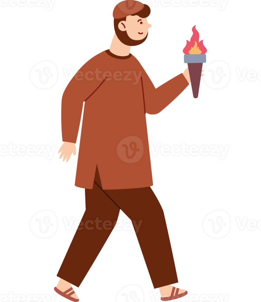 Man holding torch and walking png