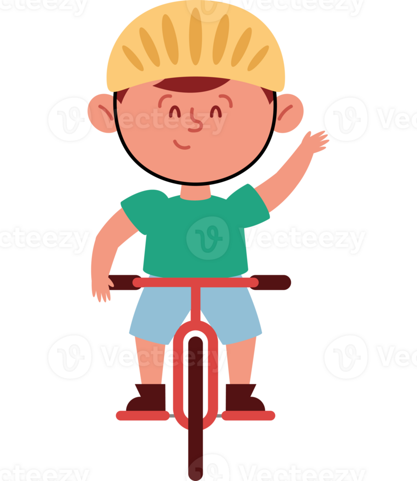 A boy riding a bike with his hand up png