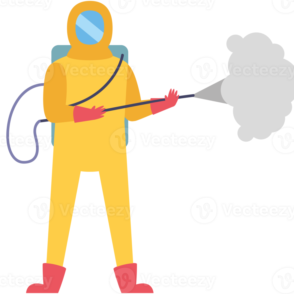 A man in a yellow suit spraying a cloud png