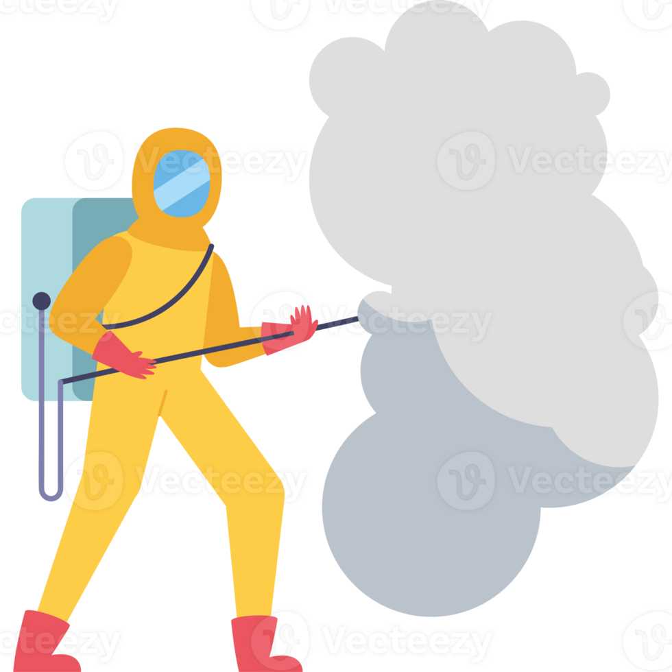 A man in a yellow suit spraying a cloud png