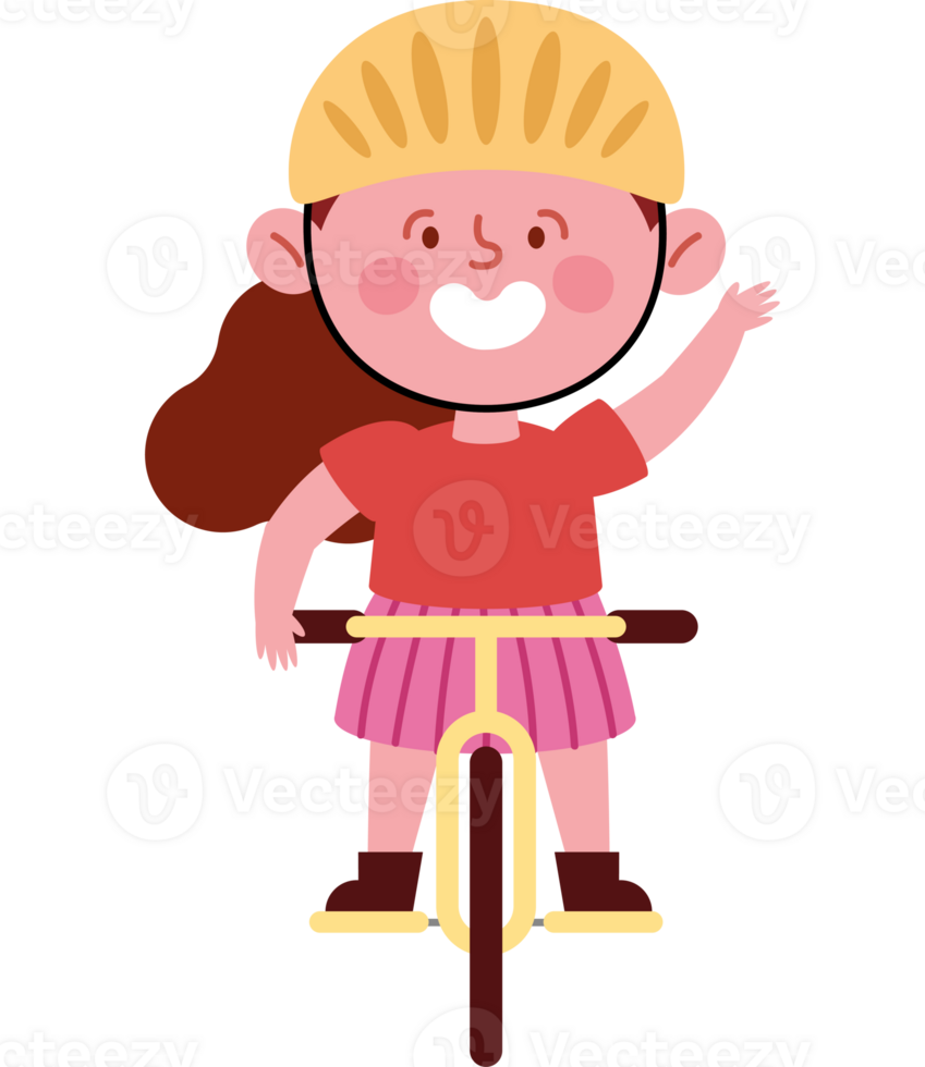 A girl riding a bike with her hand up png