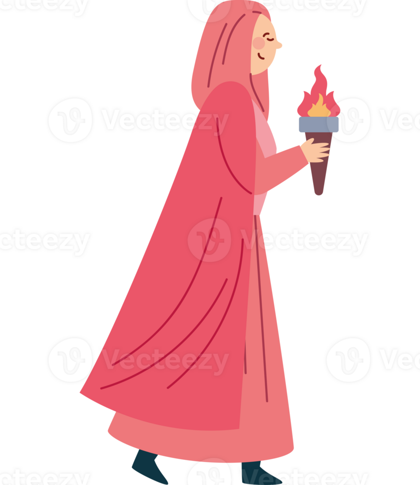 A woman in a pink robe holding a torch png