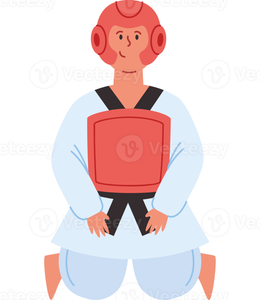 A cartoon man in karate gear sitting down png