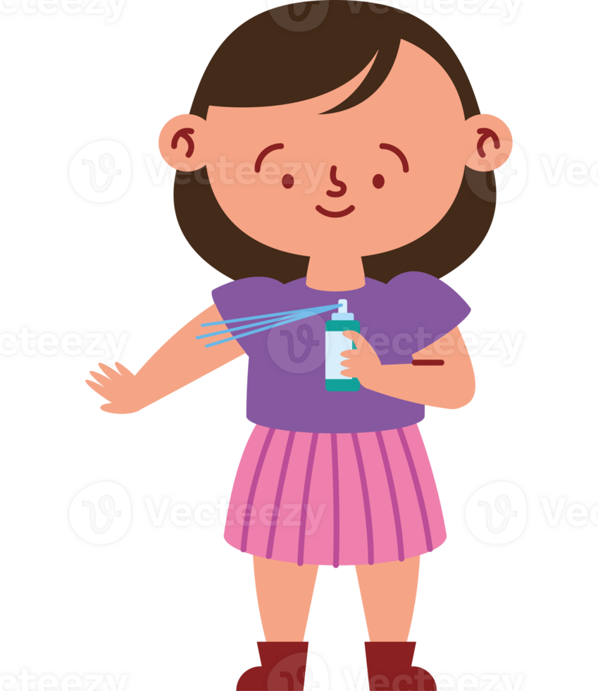 A girl with a bottle of water and a spray png