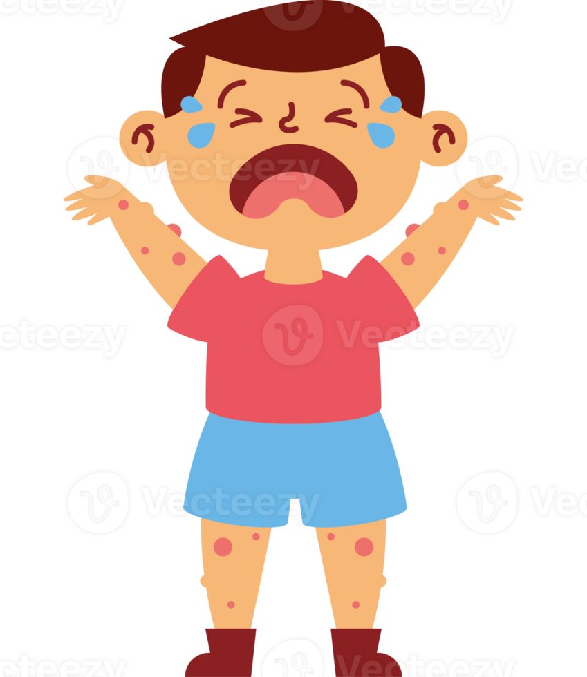 A boy with a rash on his face and arms png