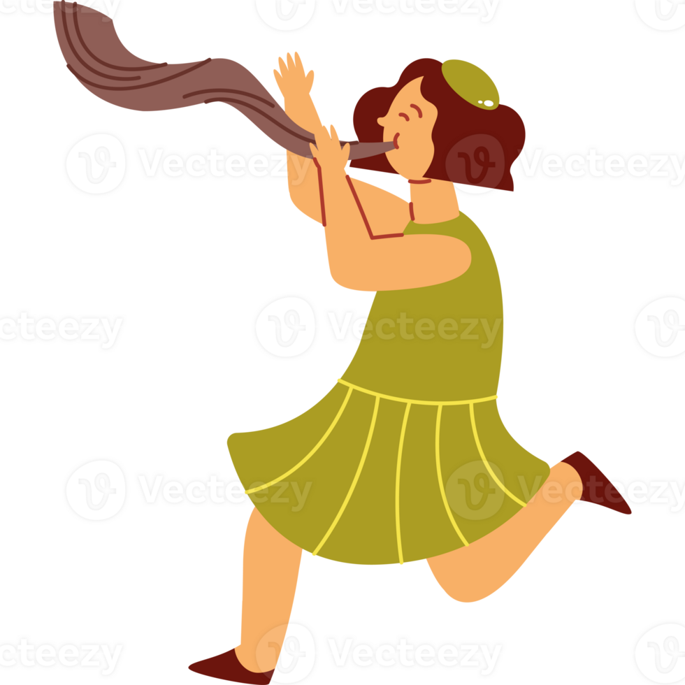A girl blowing a shofar png