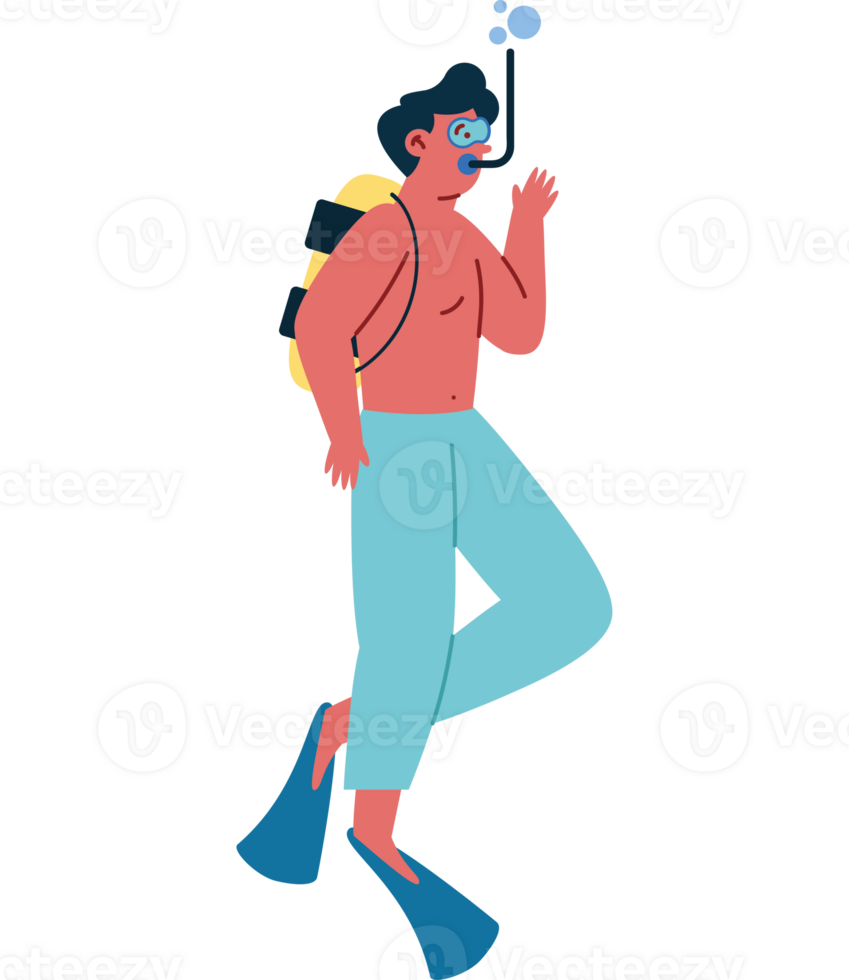 A man with a scuba mask and a backpack png
