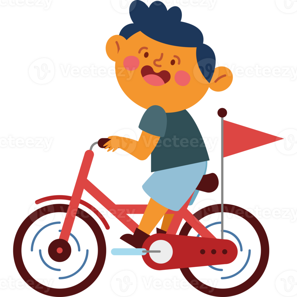 A boy riding a bike with a flag on it png