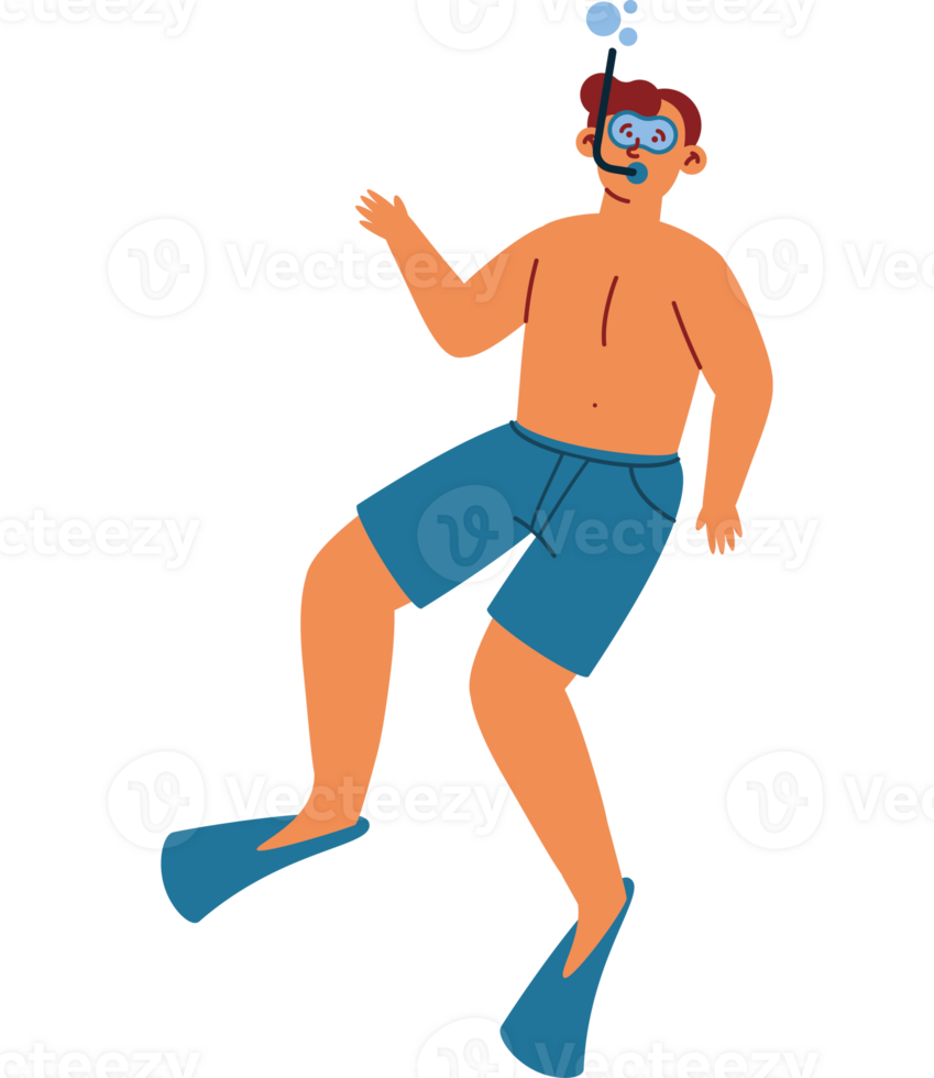 A cartoon man in swimming trunks and goggles png