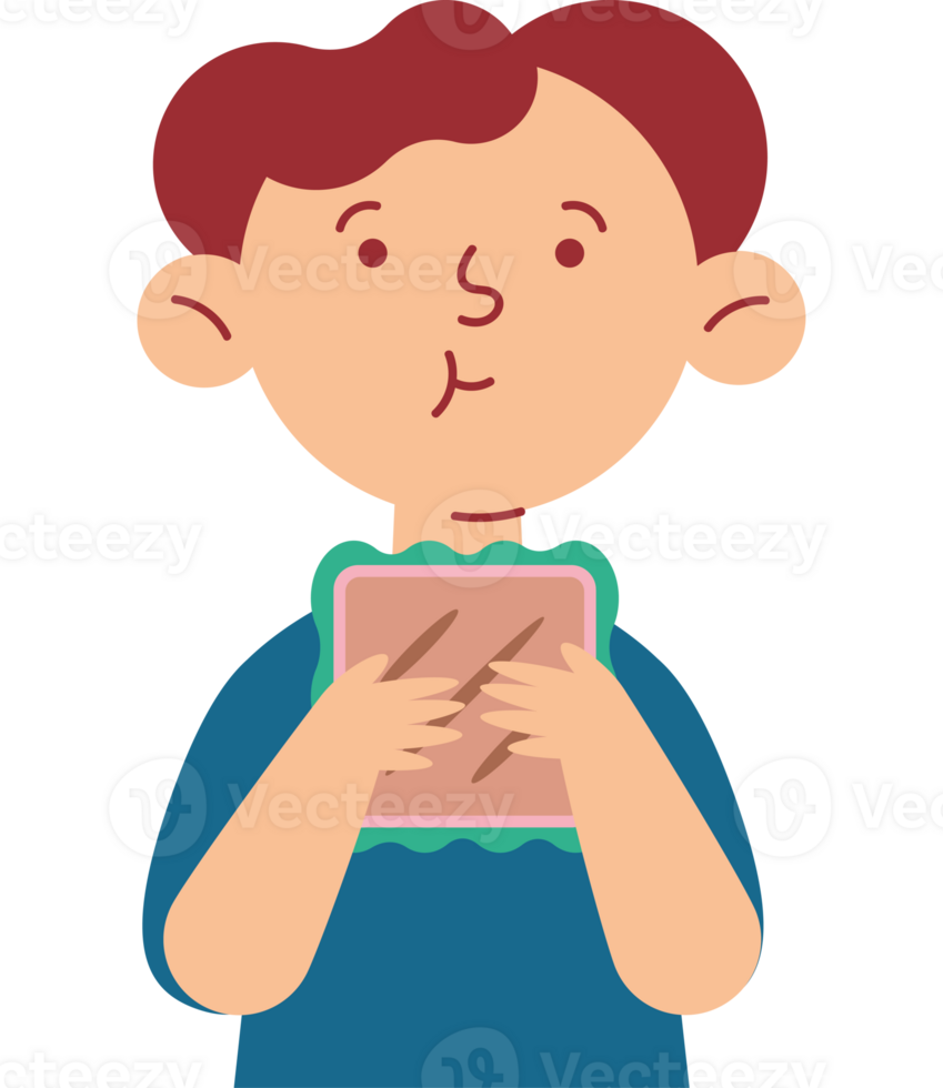 A boy holding a piece of paper in his hand png