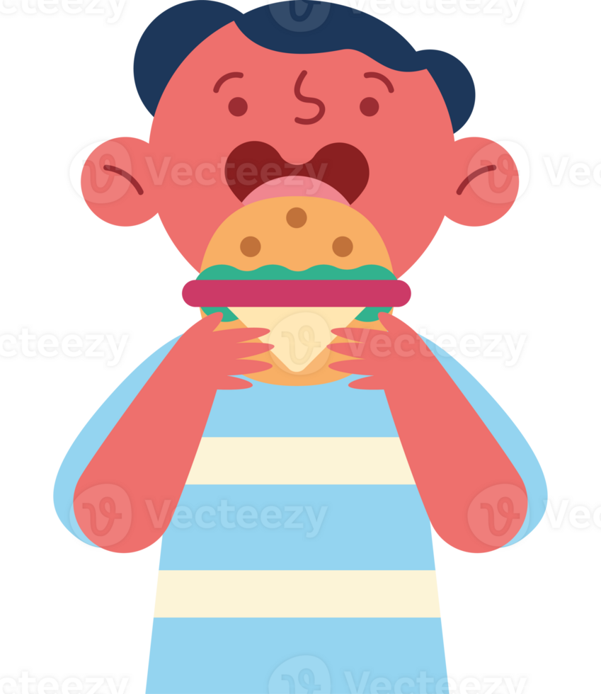 A cartoon man eating a hamburger png
