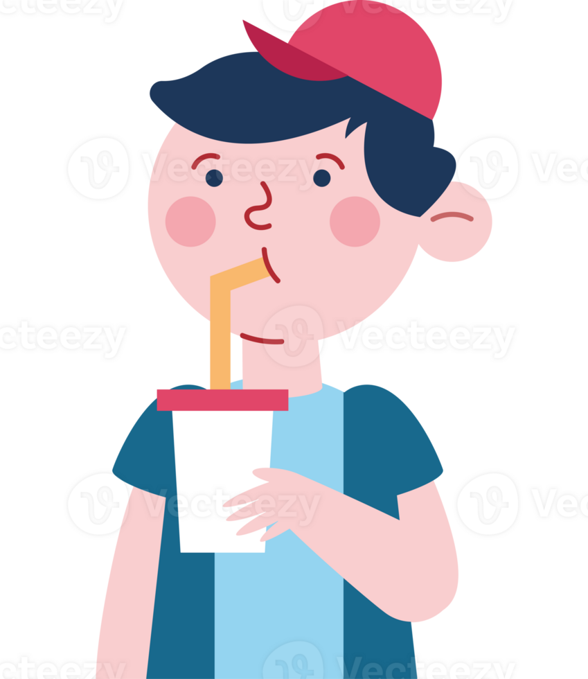 A boy drinking a drink with a straw png