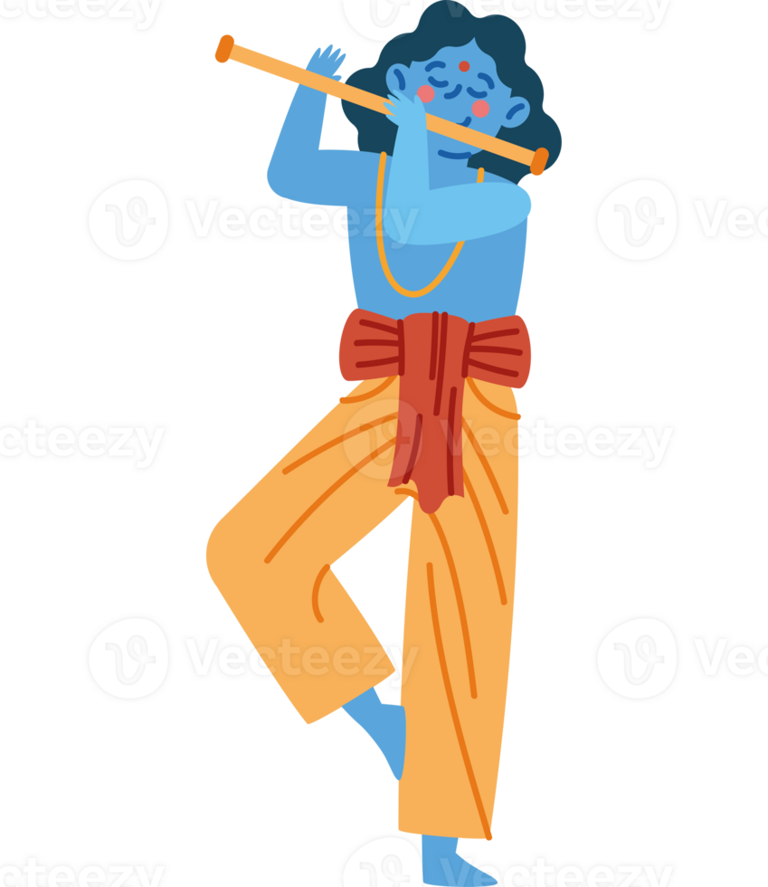 A cartoon blue indian man playing the flute png