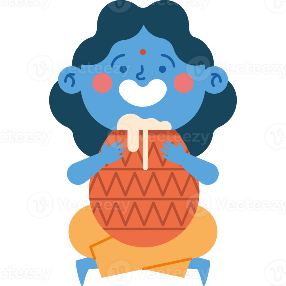 A cartoon blue indian man holding a large pot png