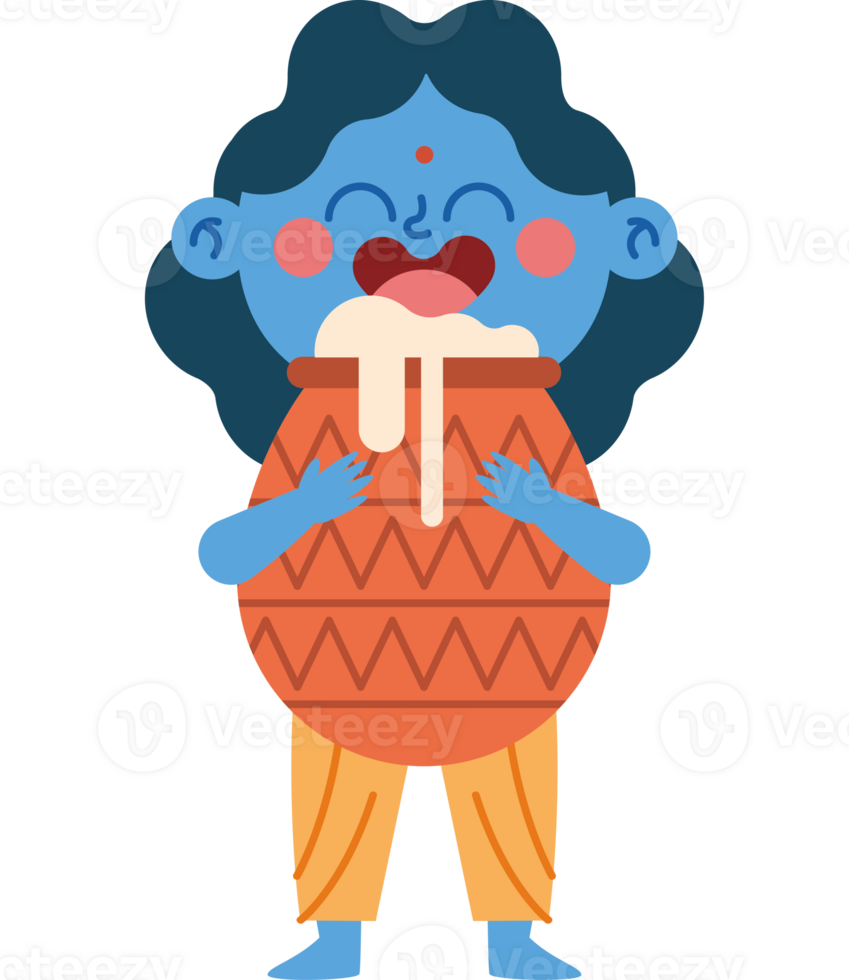 A cartoon blue indian man holding a pot png
