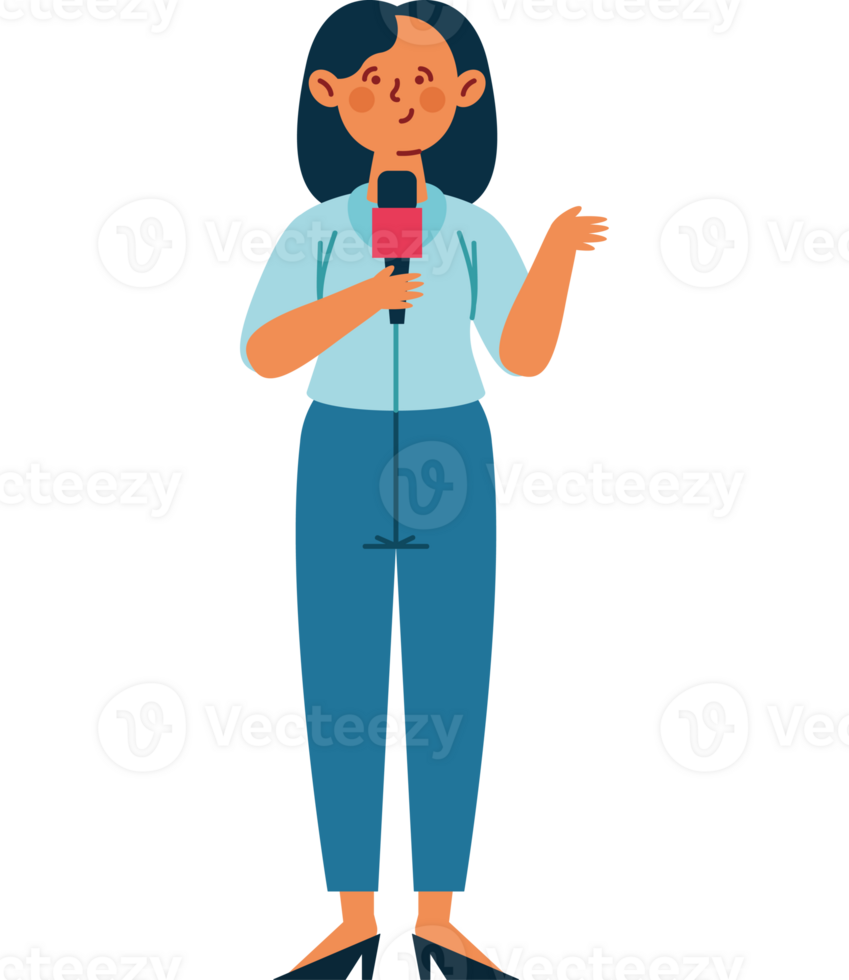 A woman holding a microphone and speaking into it png