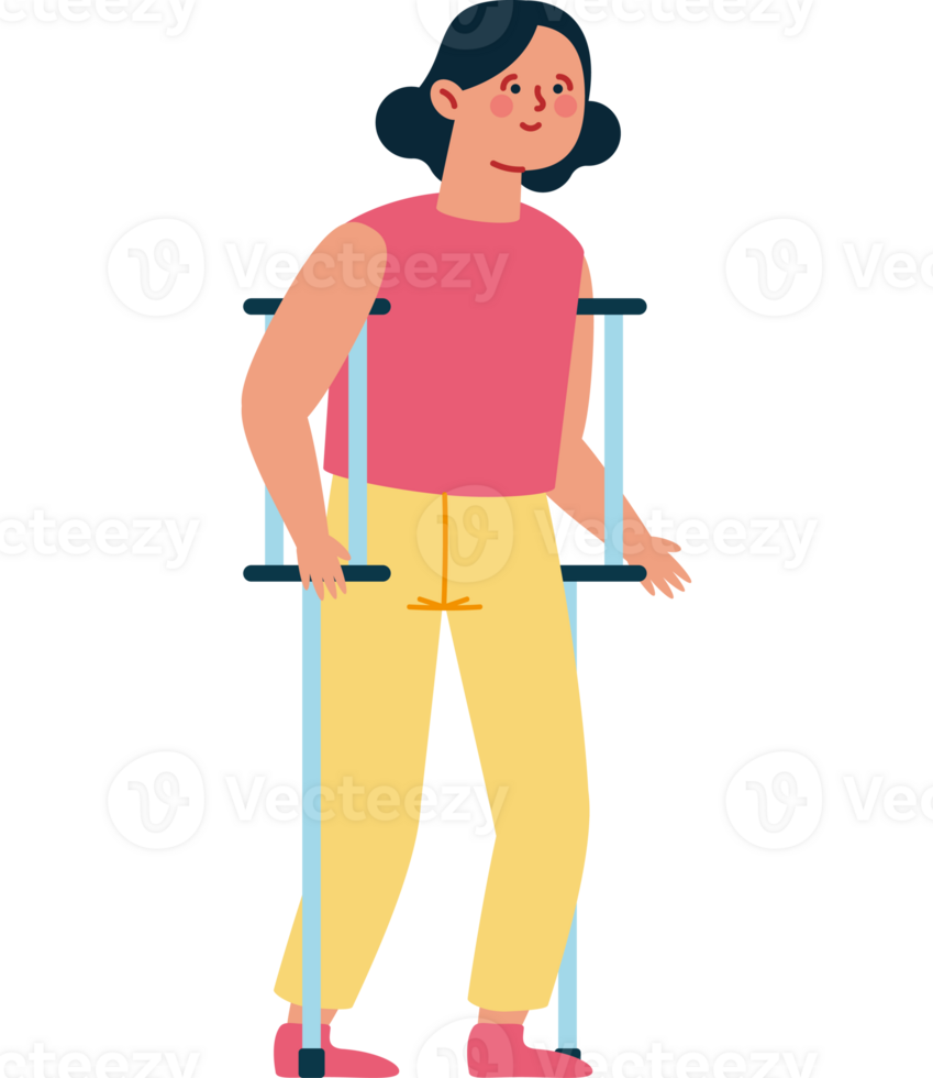 An illustration of a woman with crutches png