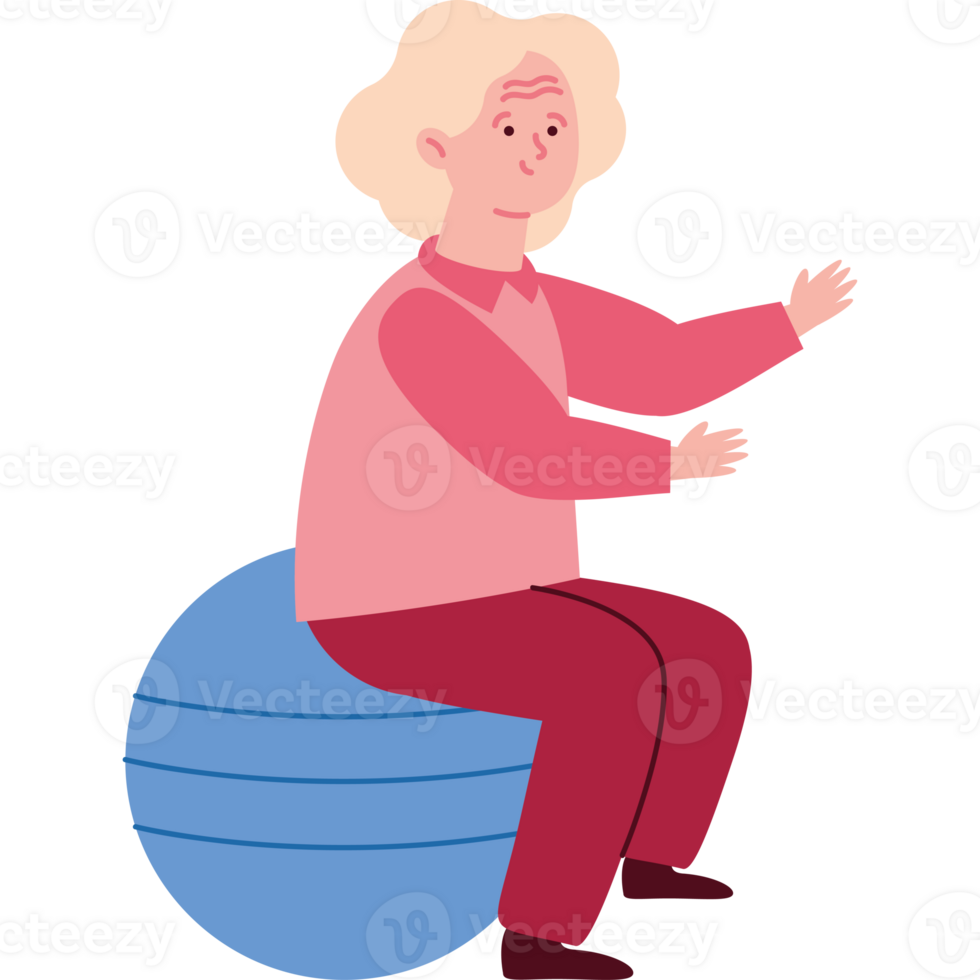 An elderly woman sitting on a ball png
