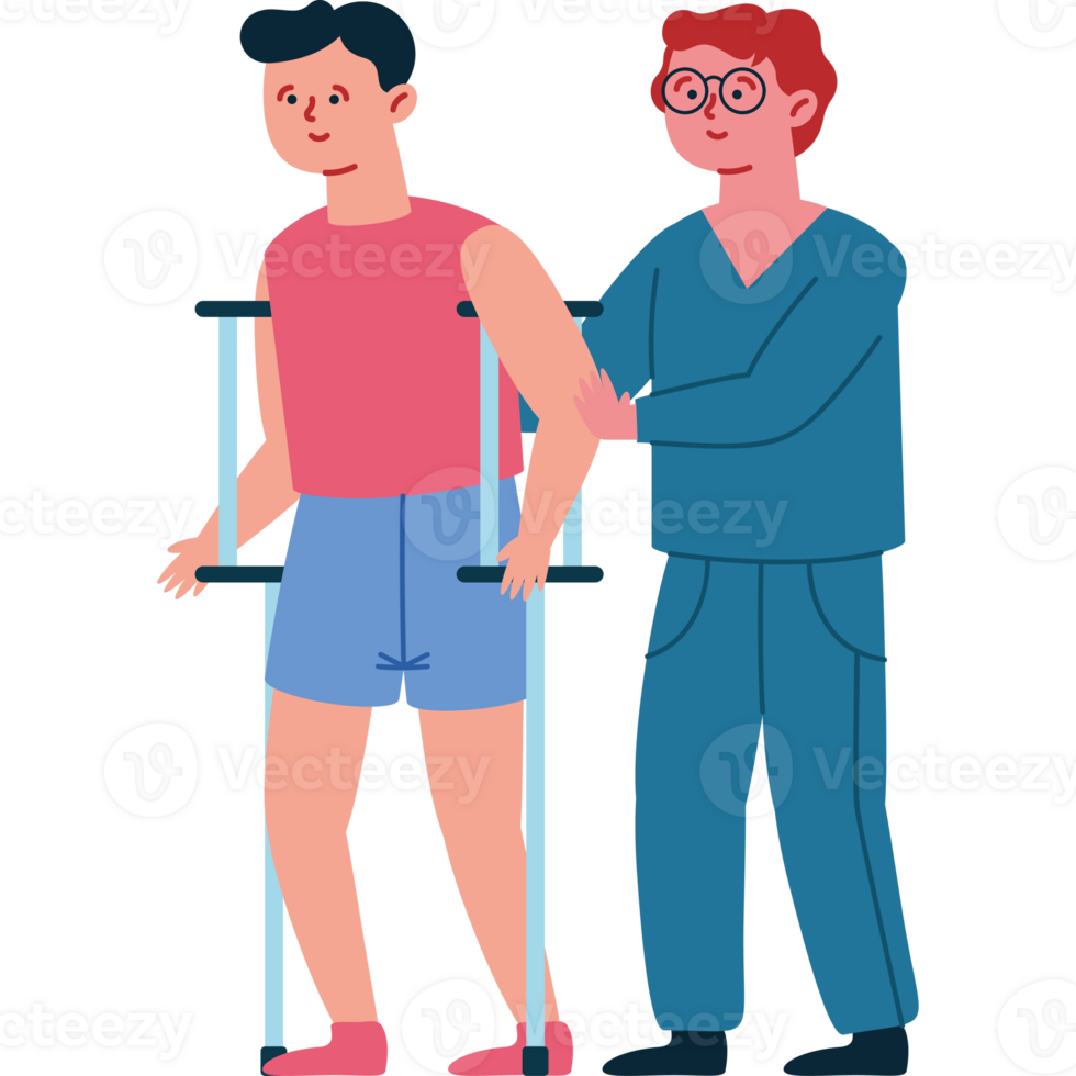 An illustration of a man with crutches and a doctor png