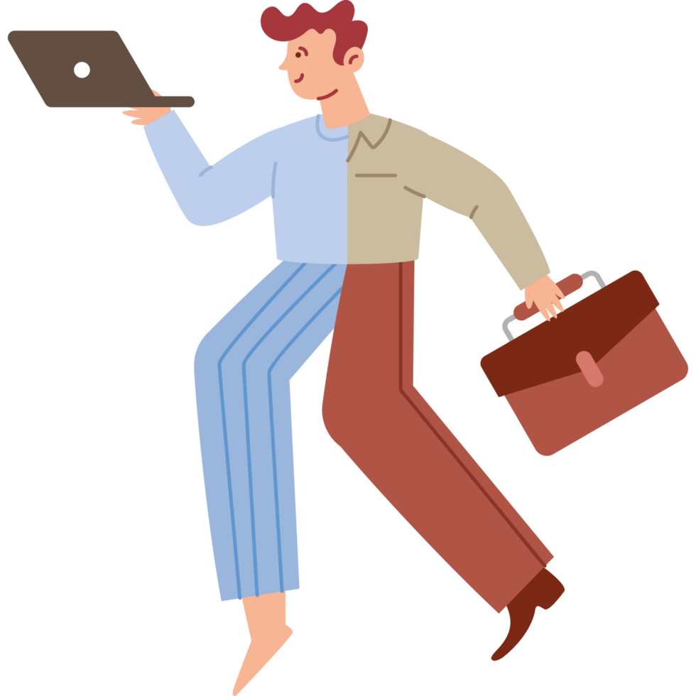 man at hybrid work a formal suit and home clothes png