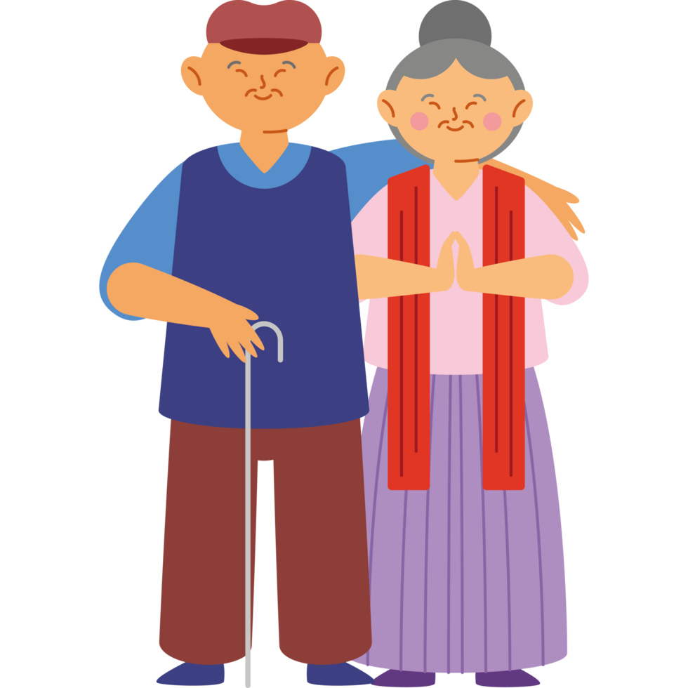 cartoon chinese old couple hugging png