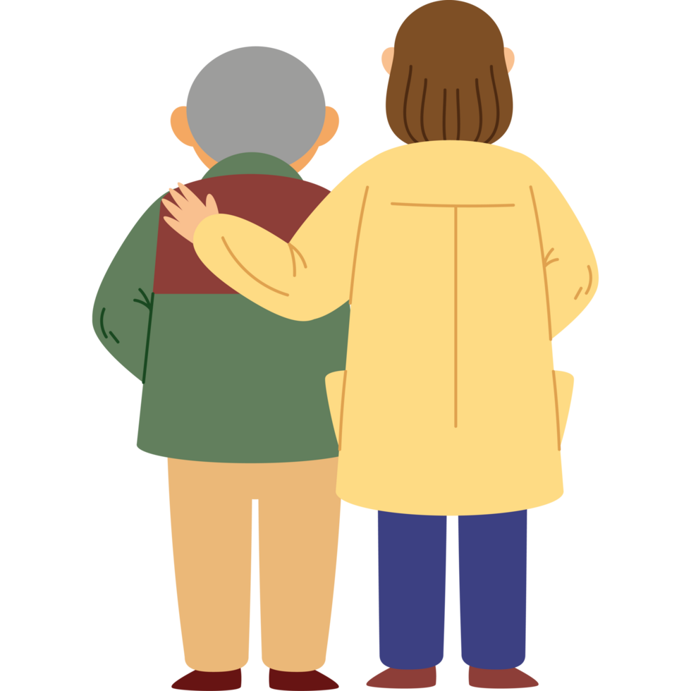 back view of granny and woman hugging png