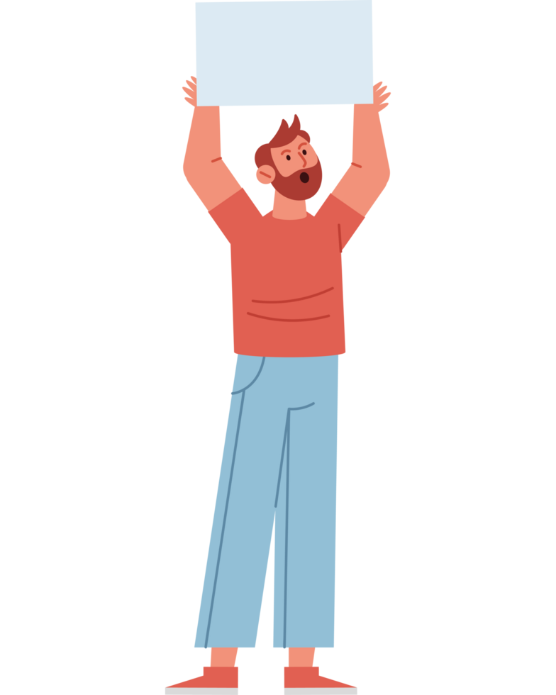 young bearded man holds an empty poster png
