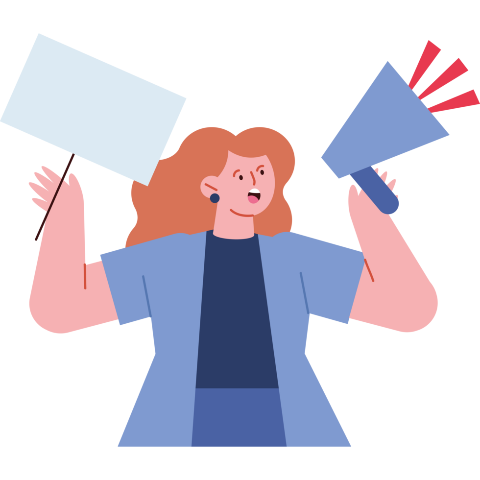 young woman shouts through megaphone png