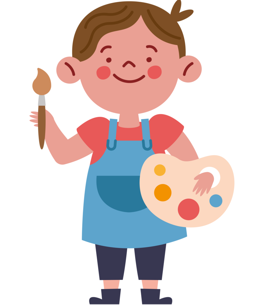 boy artist holding brush and paint color png