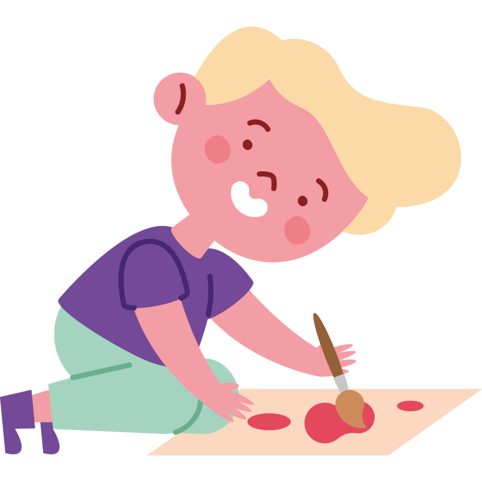 little boy with paint brush painting png
