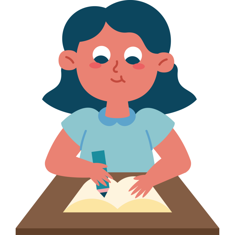 girl writing on notebook doing her homework png