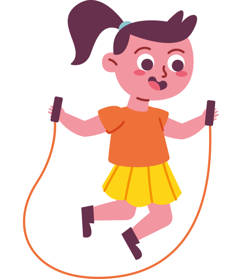 little happy girl playing with skipping rope png