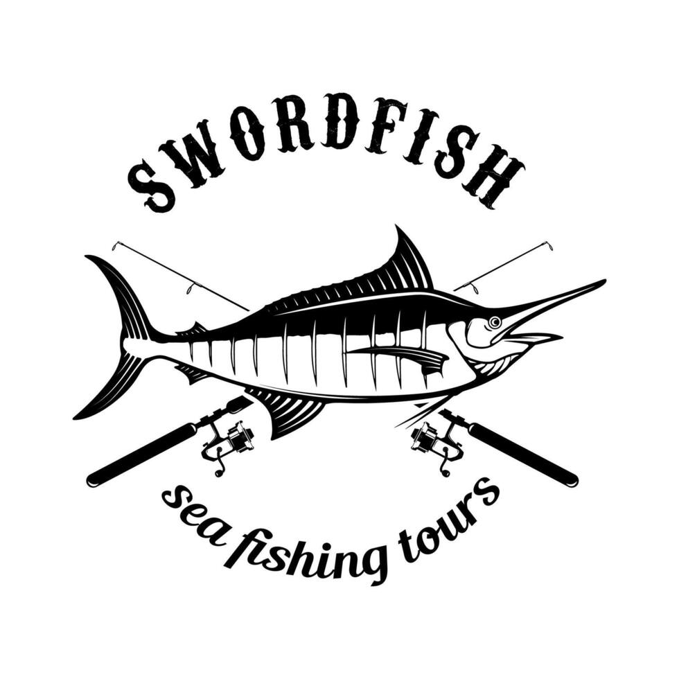Sea fishing tours. Swordfish on white background. illustration. vector