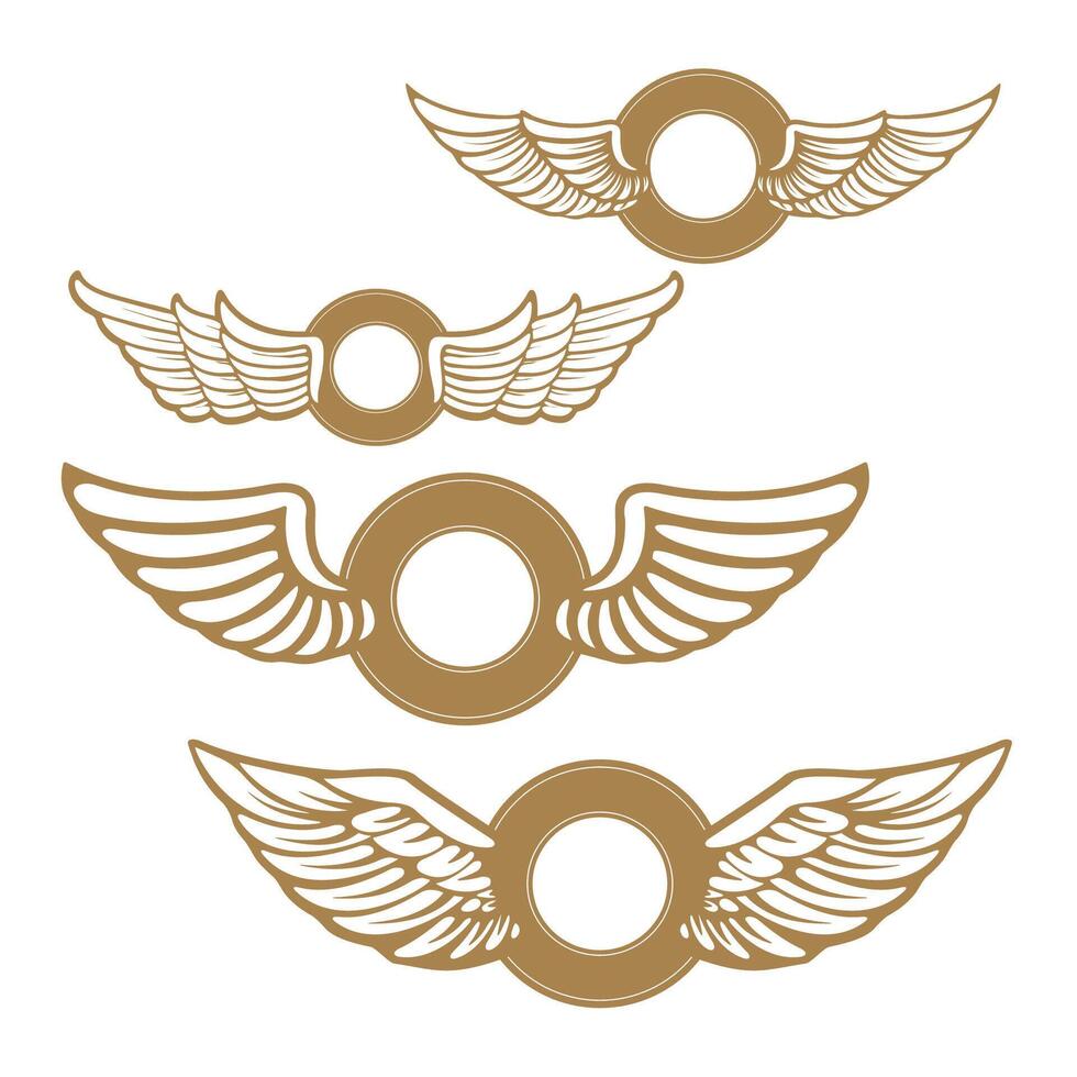 Set of the emblems with wings in gold style isolated on white background. Design element for logo, label, emblem, sign, badge. illustration. vector