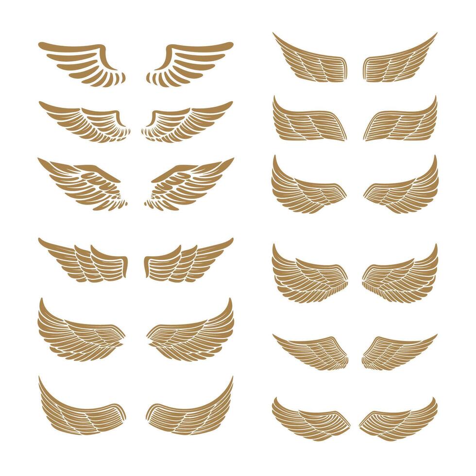 Set of the emblems with wings in gold style isolated on white background. Design element for logo, label, emblem, sign. illustration. vector