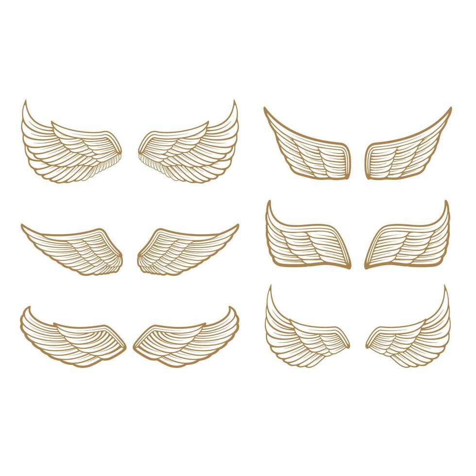 Set of the emblems with wings in gold style isolated on white background. Design element for logo, label, emblem, sign, badge. illustration. vector