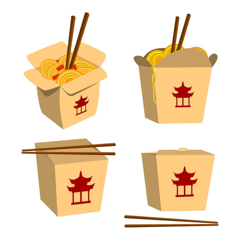 Set of China food boxes illustrations isolated on white background. China food icons. Fast food. design element. vector