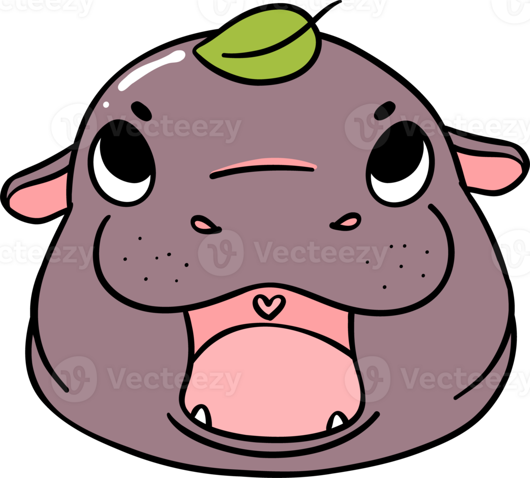 Baby Pygmy Hippo moo deng Cartoon Playful and Grumpy Doodle Character png