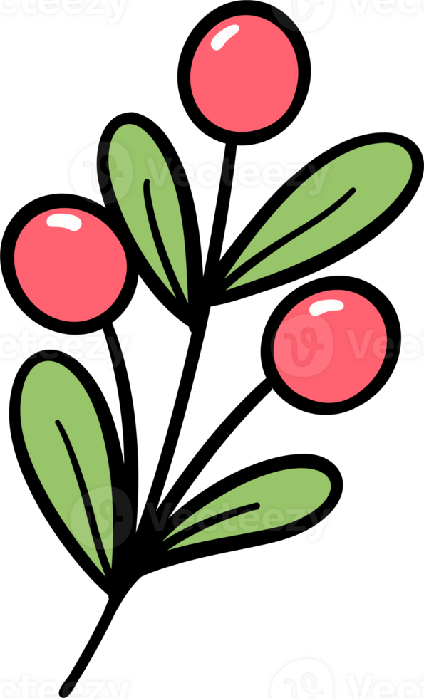 Retro Christmas mistletoe holly leaf doodle png
