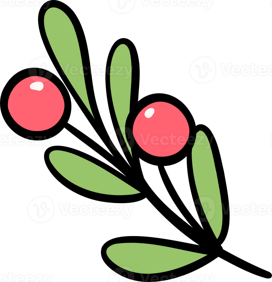 Retro Christmas mistletoe holly leaf doodle png