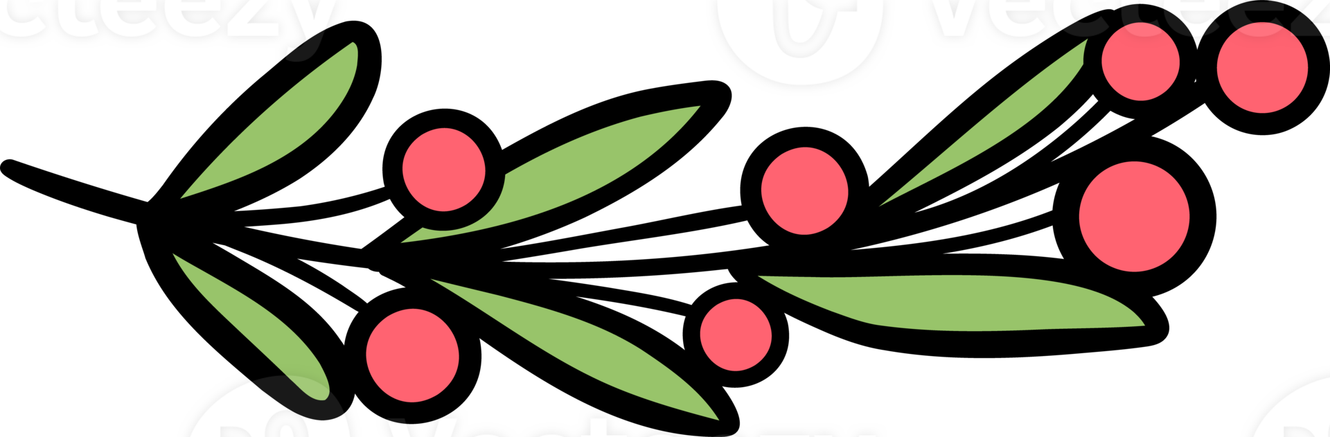 Retro Christmas mistletoe holly leaf doodle png