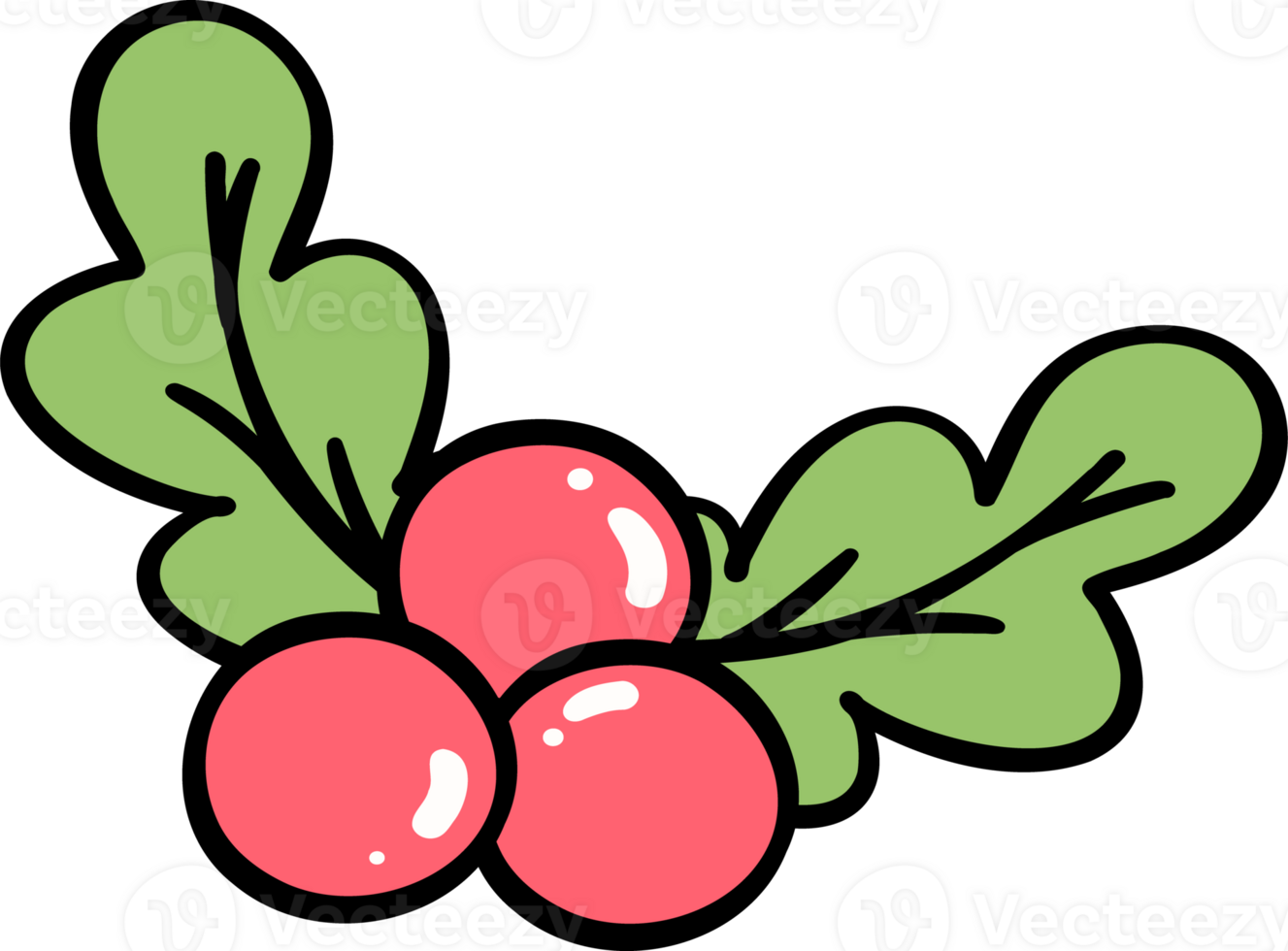 Retro Christmas mistletoe holly leaf doodle png