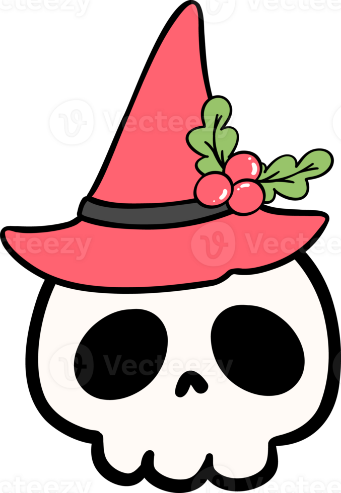 Groovy Retro Christmas Halloween skull doodle png