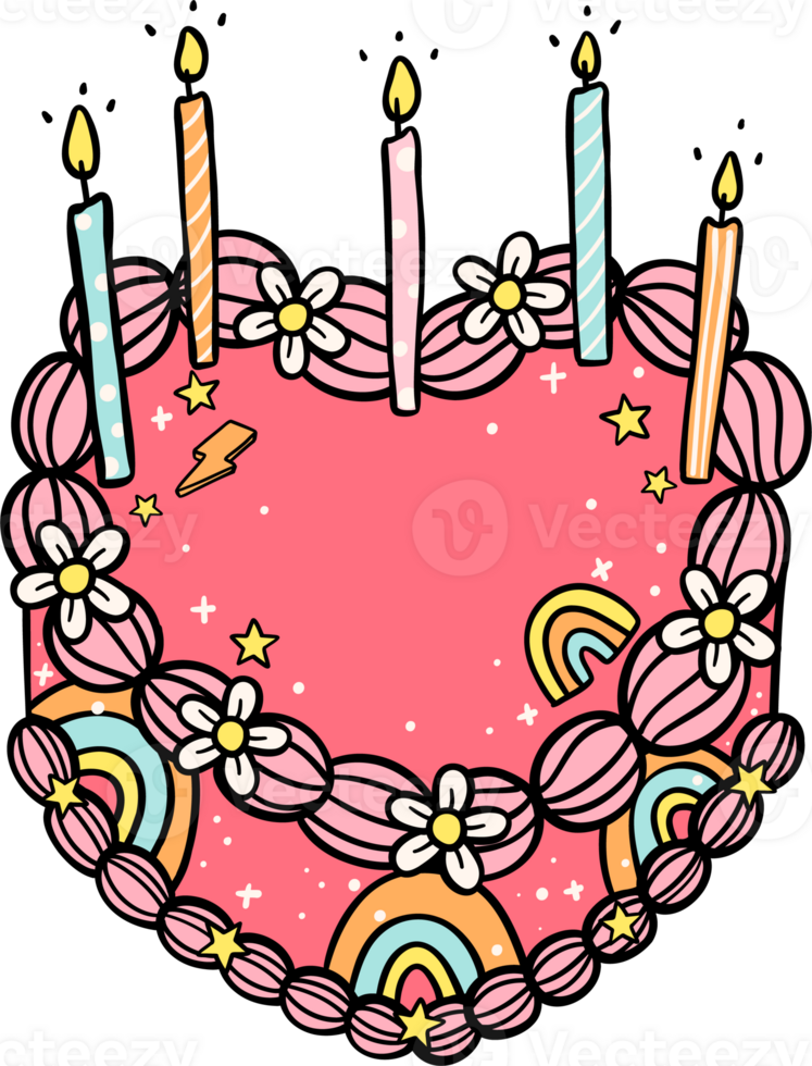 Groovy Retro Vintage Heart Cake with candles festive vibrant color png