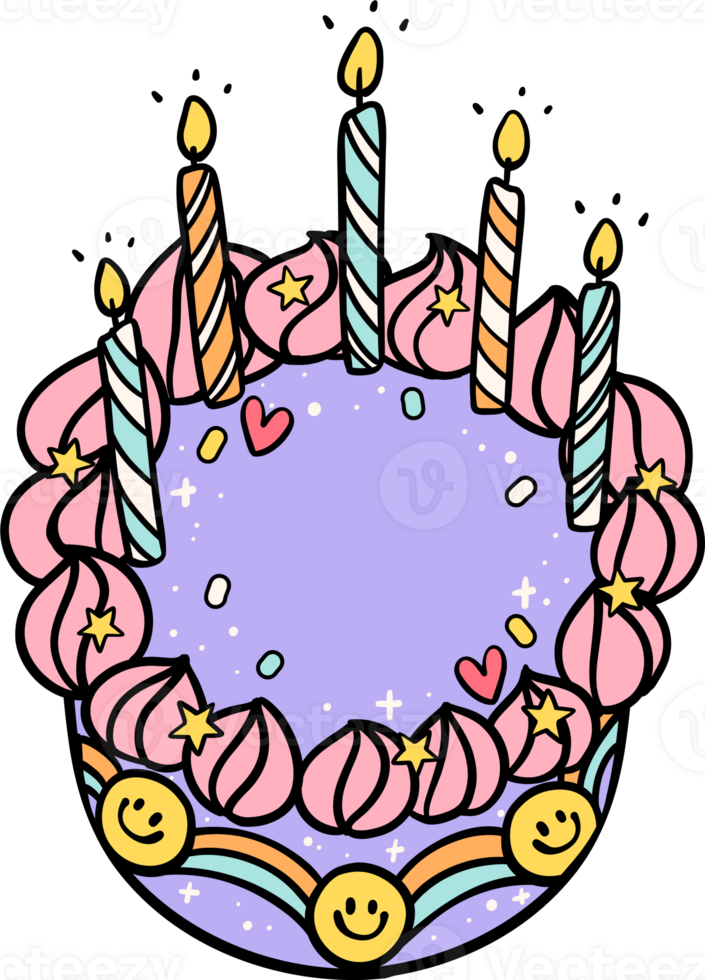 Groovy Retro Vintage Cake with candles festive vibrant color png