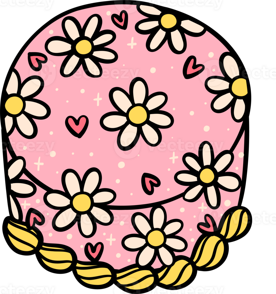 Groovy Retro Vintage Cake festive pink vibrant color doodle hand drawn png