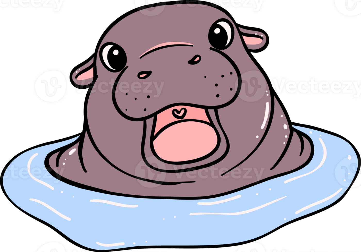 Cute Baby Pygmy Hippo Bouncy pig in water cartoon character png
