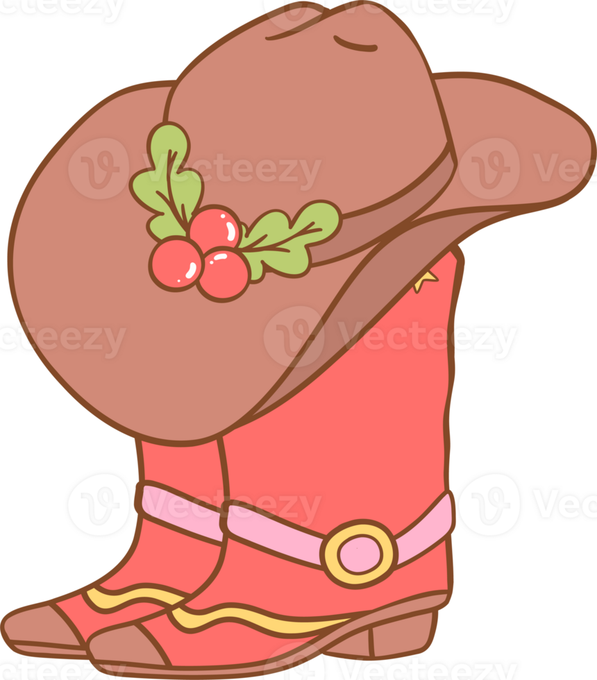 retro Christmas brown cowboy hat and red boot png