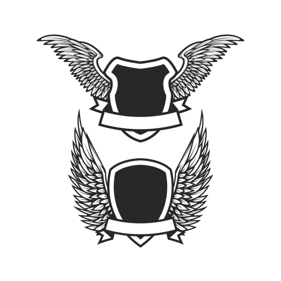 Set of the empty emblems with wings. Design elements for logo, label, badge, sign. vector